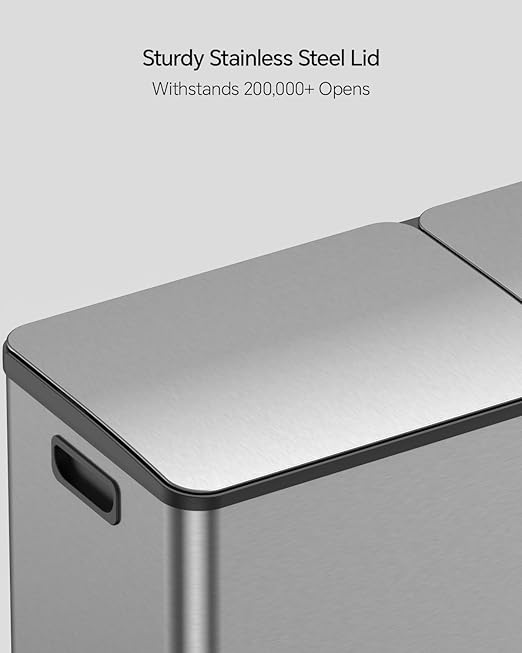 Lovewind Dual Trash and Recycling Bins for Kitchen, 13+6 Gallon Stainless Steel Garbage and Recycle Bin Combo for Large Families, Dual Trash Can with Soft Close Lid & Magnetic Stickers, Silver