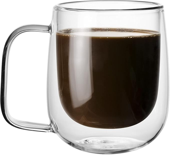 Little World Glass Coffee Mug, 8.5 oz Double Walled Insulated Cup Heat-resistant for Tea Coffee Latte Cappuccino Espresso Iced Tea Dishwasher & Microwave Safe, Set of 1 (Round)