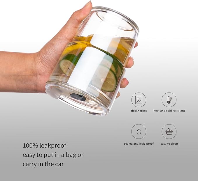 13oz/400ml Tumbler Water Glass, Cups with Straw and Lid Sealed Carry on for Coffee, Iced Tea, Thick Wall Insulated Glass Cup (white,2pack)
