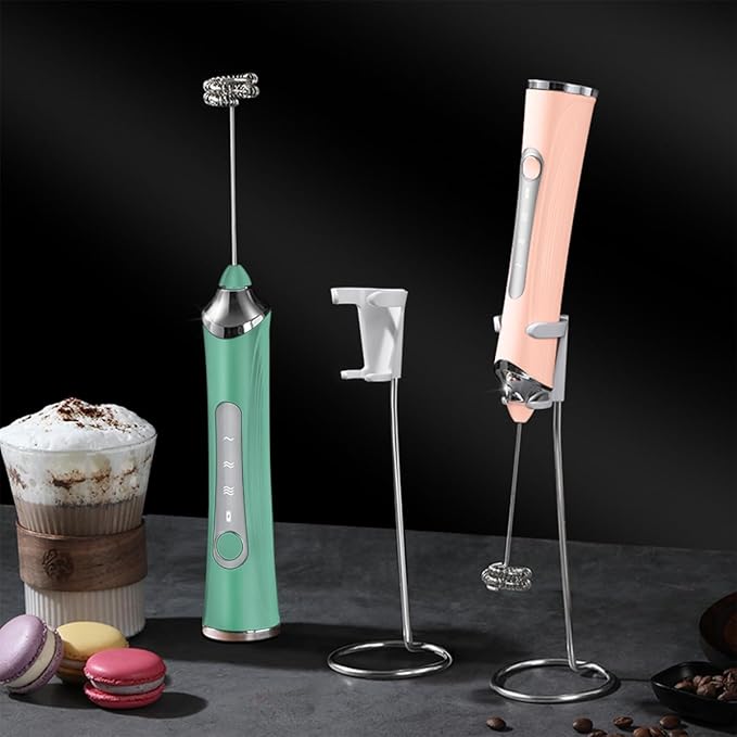 Rechargeable Milk Frother Handheld For Coffee,3 Speeds Frother Wand With Stand, Batidora De Mano Electrica,Coffee Frother With 2 Heads,Drink Mixer Electric Handheld,Kitchen Essentials (Colorful 2)