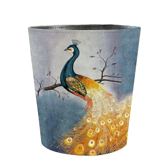 10L/2.64 Gallon Trash Can, Decorative Waste Basket, PU Leather Waste Paper Basket, Waterproof Garbage Can for Bathroom, Bedroom, Office, Kitchen and Living Room - Peacock-6