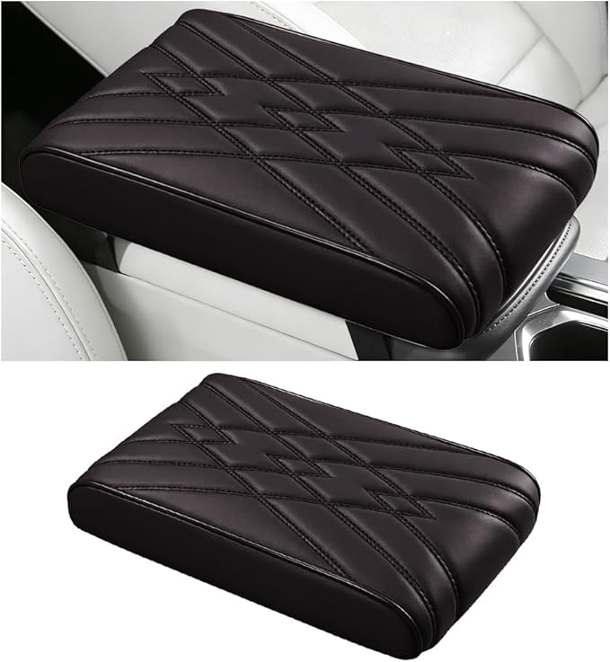 Car Center Console Cover, Memory Foam Leather Soft Breathable Armrest Seat Storage Box Protector Pad, Automotive Interior Middle Console Cushion Cover, Universal for Truck SUV Van (Coffee)