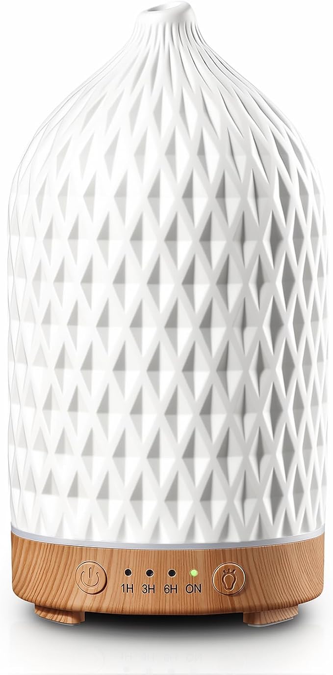 Gooamp 200ML Ceramic Essential Oil Diffuser - Ultrasonic Aromatherapy & Humidifier with 7-Color LED Lights, Auto Shut-Off, Rhombus, 1H/3H/6H Timer | Scent for Home,Office,Yoga