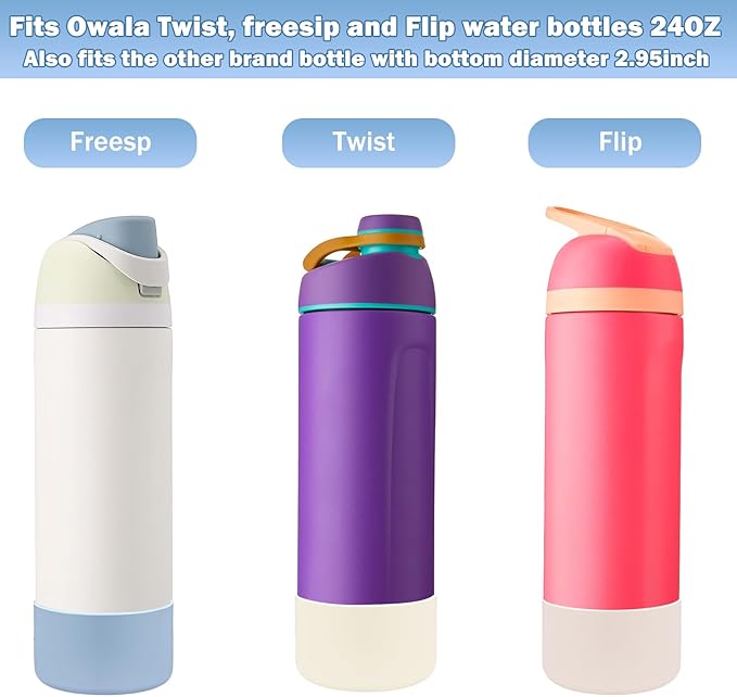 2Pcs Silicone Boot Sleeve for Owala Water Bottle FreeSip Twist and Flip Protective Silicone Bottom Base Bumper for Owala Flask Water Bottle BPA Free, Anti-Slip