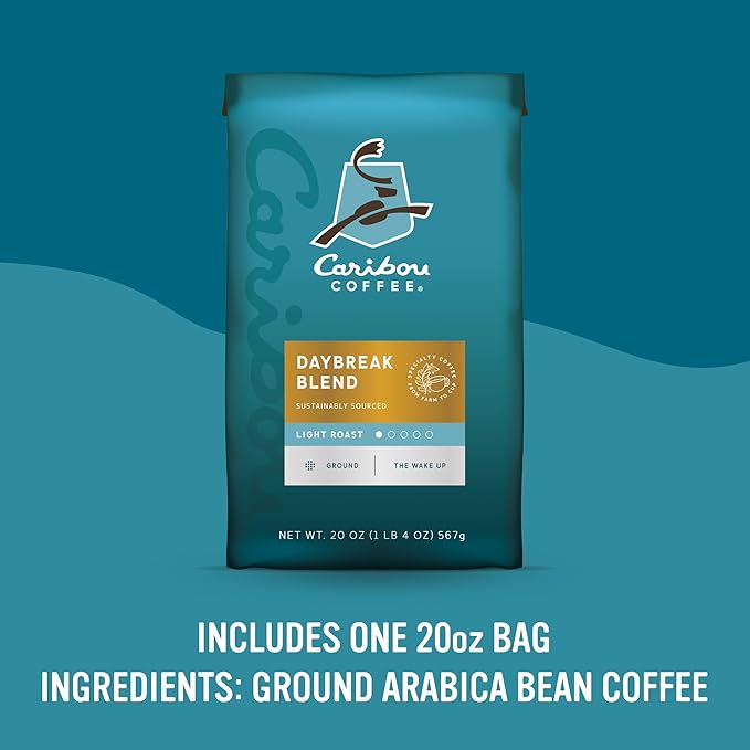 Caribou Coffee, Light Roast Ground Coffee - Daybreak Morning Blend Bag - Packaging May Vary, 20 Ounce (Pack of 3)