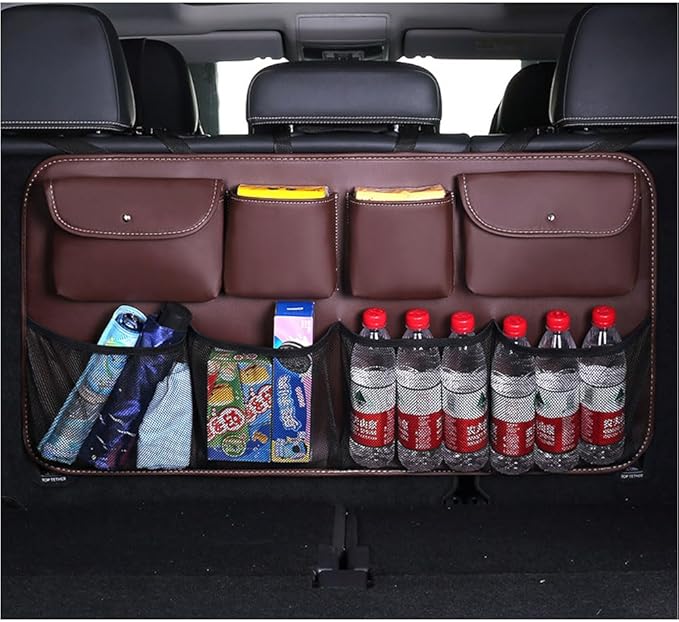 Trunk Organizer for Volvo XC90 XC70 XC60 XC40 V90 V70 V60 V40, Vehicle Hanging Back Seat Boot Bag Car Leather Cargo Storage Bags Waterproof Multifunction Accessories,B/Coffee