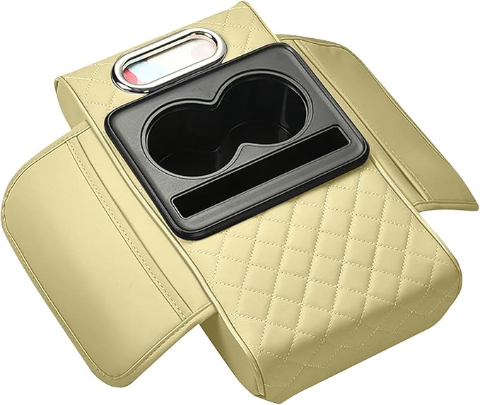 Car Armrest Box Mat, 5-in-1 Center Console Cover Cushion with Cup Holder Tissue Slot, Universal PU Leather Car Box Pad for Sedans Car Accessories Interior Organizers (Multi F06)