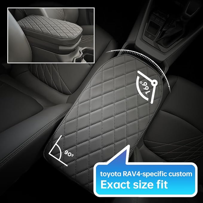 RAV4 Center Console Cover/Pad Fit 2019-2023 2024 2025 2026,Faux Leather Toyota RAV4 Armrest Mat,Ergonomic Support Cushion,Console Protector,Waterproof Wear-Resistant Scratch-Resistant