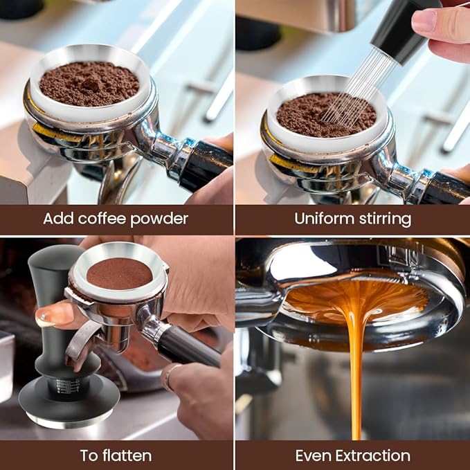 51mm Espresso Accessories Kit:Spring Loaded Calibrated Tamper,WDT Tool Espresso,Magnetic Dosing Funnel,Distribution Needle,Latte Art Pin,Fits Espresso Coffee Machines