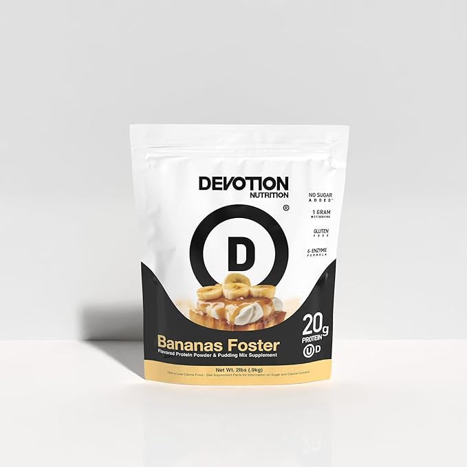 Devotion Nutrition Protein Powder Bananas Foster – 20g Whey Isolate & Casein Protein Blend – No Added Sugar, Low Carb, Gluten-Free, Keto-Friendly, 1g MCT, Kosher – 2lb Pouch