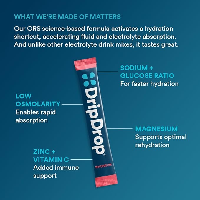 DripDrop Hydration Packets - Bold Variety Pack - Single Serve Electrolytes Powder Drink Mix - Watermelon, Berry, Lemon, Orange - Non-GMO, Gluten Free, Vegan - 16 Sticks