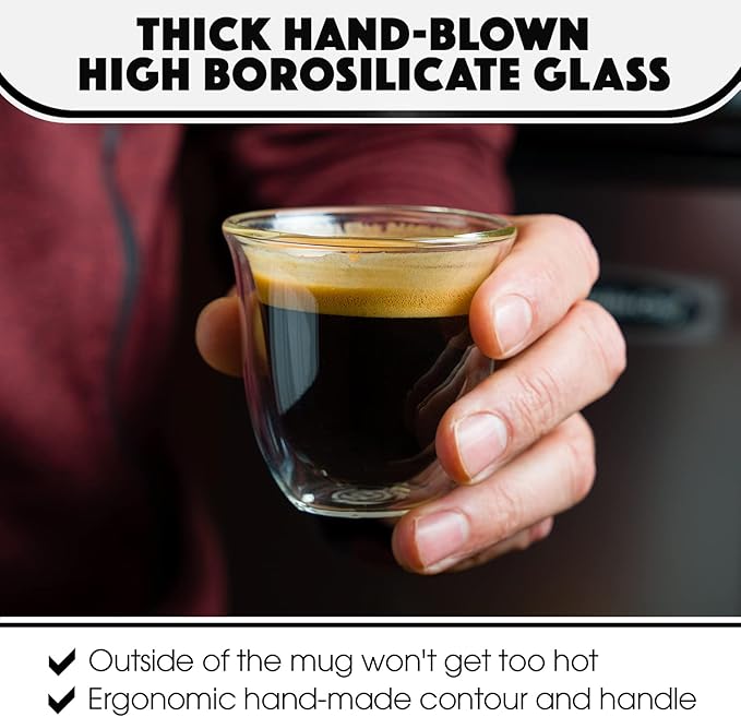 Brod & Taylor Double-Wall Insulated Espresso Glass Cups (Set of 2, 2oz / 60ml)