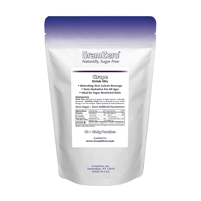 GramZero Grape, Sugar Free Drink Mix, Pitcher Pack, Great For Nutrition Club Loaded Tea, Zero Calorie, Stevia Sweetened