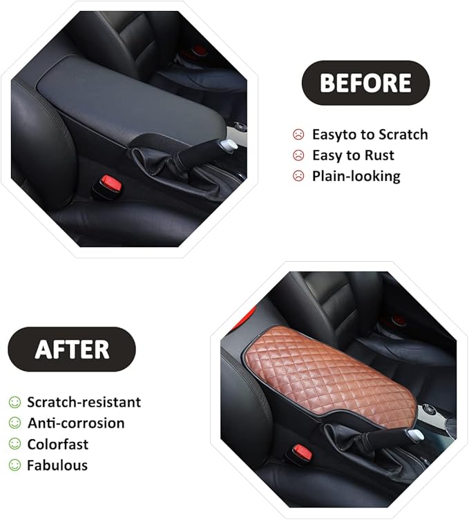 Car Center Console Pad for Chevrolet Corvette C6 2005-2013 Car Armrest Cover Leather Cushion Waterproof Auto Armrest Seat Box Protector Accessories (Leather) (Brown)