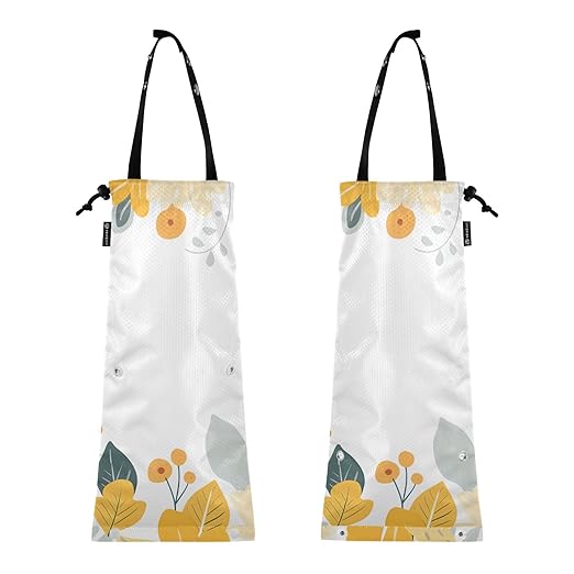 ALAZA Hanging Car Trash Bags Garbage Bag Trash Can for Back Seat Small Yellow Flowers Washable Storage Bag Retractable 2 Pack