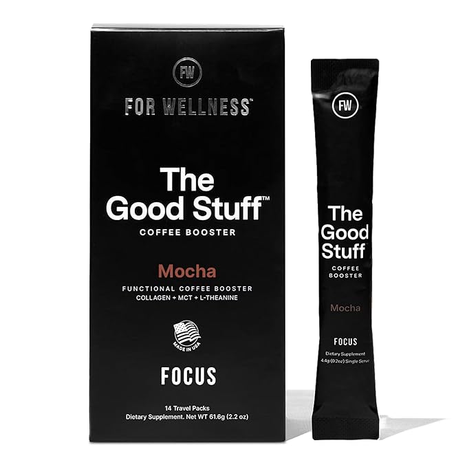 For Wellness The Good Stuff Focus | Healthy Mocha Coffee Creamer Powder with Collagen, MCT Oil & L-Theanine | Keto Non-Dairy Coffee Booster for Focus & Energy | 14 Servings