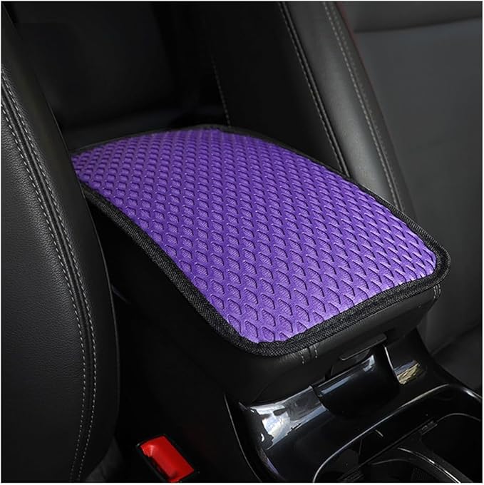 Car Center Console Cover, Anti-Slip Breathable All Seasons Automotive Mesh Armrest Box Pad Cover for Comfortable Support, Vehicle Interior Decor Universal for SUV, Truck, RV（Purple）