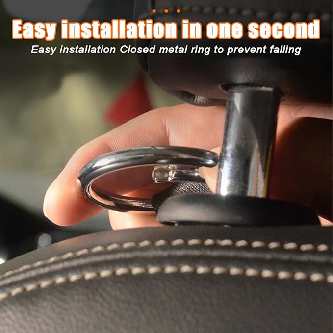 Car Seat Headrest Hook, 2PCS 3 in 1 Leather Vehicle Seat Back Hanger Holder for Grocery Purse Cloth Handbag, Automotive Backseat Storage Organizer, Universal for Truck SUV Sedan (Brown)