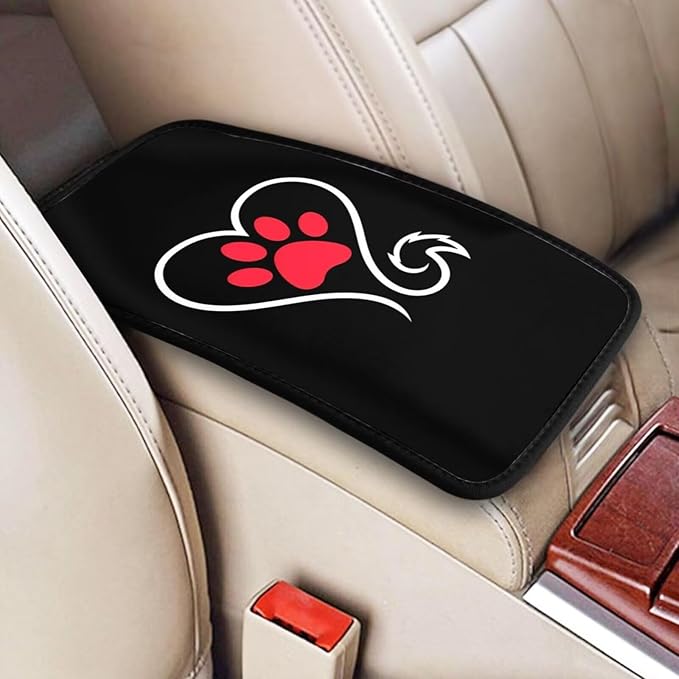 Paws Car Center Console Armrest Cover Dog Paw Footprint Cars Decor Accessories Pet Armrest Cushion Pad Black Cute Comfortable and Anti-Scratch Arm Rest Covers