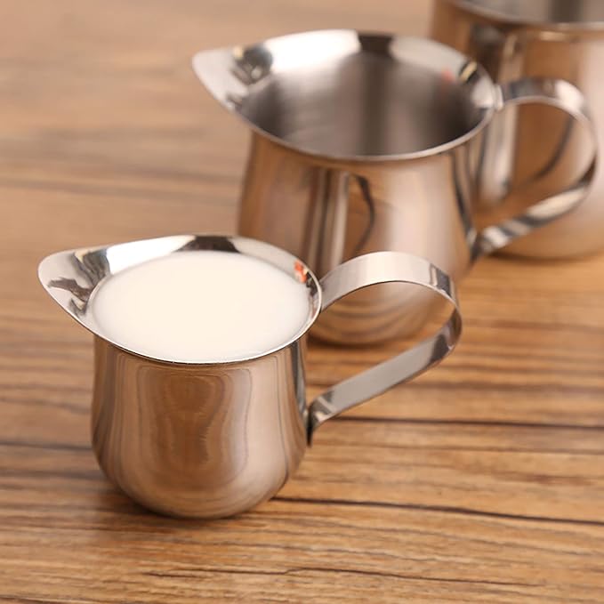Yesland 6 Pack Creamer Pitcher, 3 oz Small Bell Creamers, Mini Espresso Pouring Cup, Stainless Steel Wide Mouth Pitcher with Pouring Spout for Cream, Milk & Sauce, Maple Syrup
