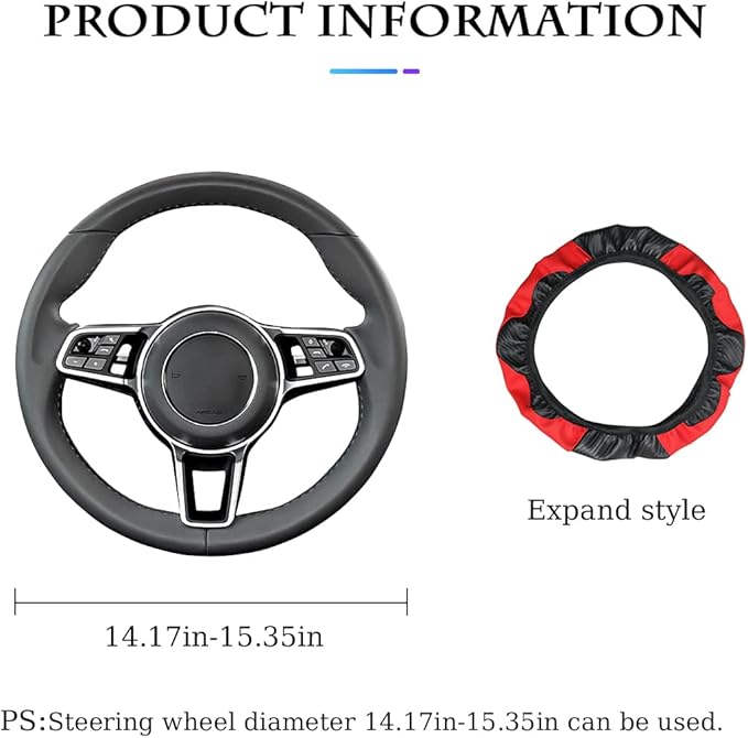 Car Steering Wheel Cover, Universal Microfiber PU Leather Elastic 15 inch Stitching Color Anti-Slip Steering Wheel Protector, Car Interior Accessories Steering Wheel Cover for Men Women (Black)