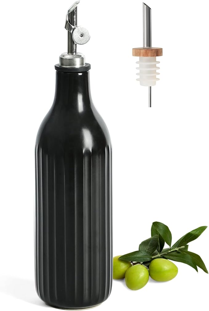 FE FUN ELEMENTS Olive Oil Dispenser Bottle, 19 oz Oil Dispenser for Kitchen and Vinegar Dispenser Bottle, Suitable for Vinegar, Coffee Syrups & Other Liquids, Black
