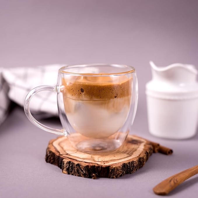 8oz Espresso Cups,Double Wall Glass Coffee Mugs Set of 2,insulated glass coffee cups,glass mugs with handles,borosilicate glass mug for Cappuccino,Latte,Americano,Tea,8oz (2 Pack)