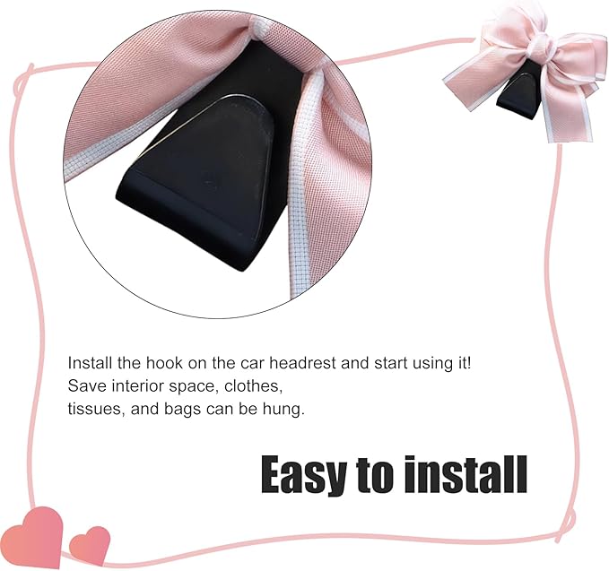2 PCS Bow Car Headrest Hooks, Cute Bow Back Seat Decorative Hanger, Multi-function Hanging Storage Hook for Purse Bag Umbrella, Portable Interior Organizer for Cars (Pink)