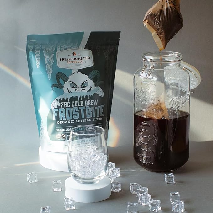 Fresh Roasted Coffee, Organic Frostbite Cold Brew Coffee Filter Packs | Mold & Myco Tested, USDA Organic, Kosher | Medium Roast, 12 Count, 24 oz