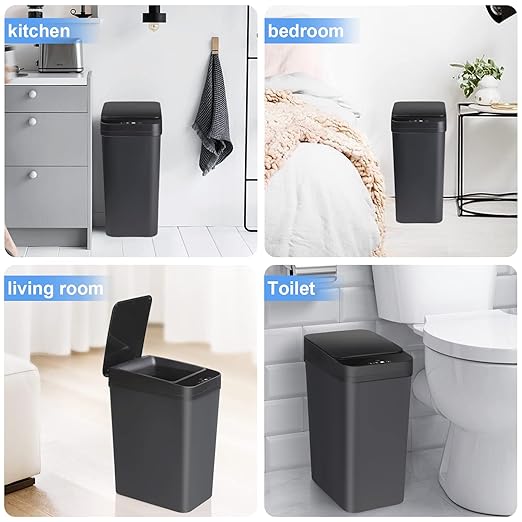 Anborry Bathroom Automatic Trash Can 4 Gallon Touchless Motion Sensor Small Garbage Can with Lid Smart Electric Plastic Narrow Garbage Bin for Living Room Bedroom Office Kitchen (Black)