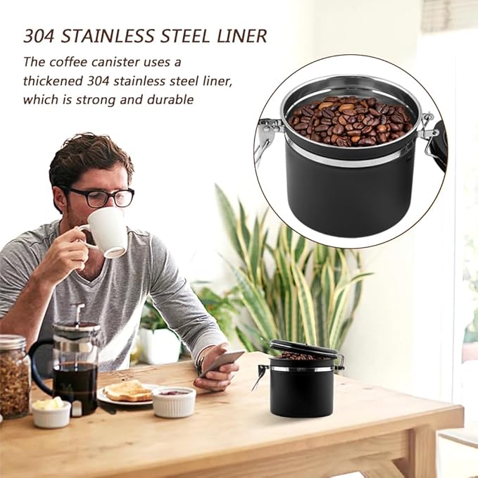 21oz Stainless Steel Airtight Coffee Canister with CO2 Valve & Date Tracker, Perfect for Coffee, Tea, Sugar, and More – Home & Office Use