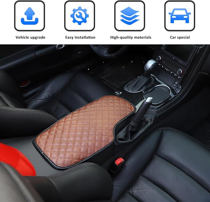 Car Arm Rest Cushion Pad Protector Compatible with Chevrolet Corvette C6 2005-2013 Car Center Armrest Cover,Leather Console lid Protector,Center Console Pad Anti-Scratch Accessories (Brown)