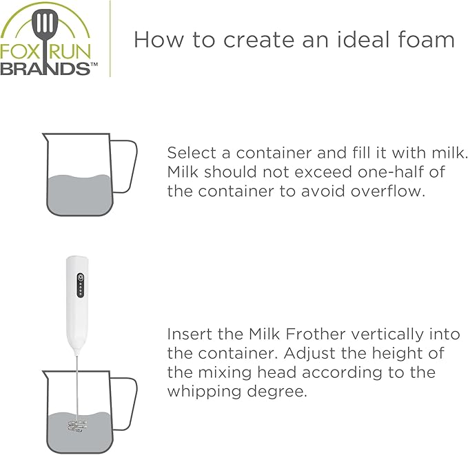Fox Run Electric Milk and Coffee Frother, 9" Portable and Rechargeable Handheld Mixer with 3 Speed Settings