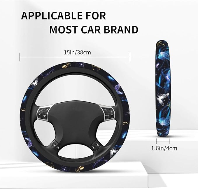 Colorful Butterfly Steering Wheel Cover for Women Men Girls Car Accessories Decor Anti-Slip Neoprene Auto Steering Wheel Covers Protector Universal 15 Inch