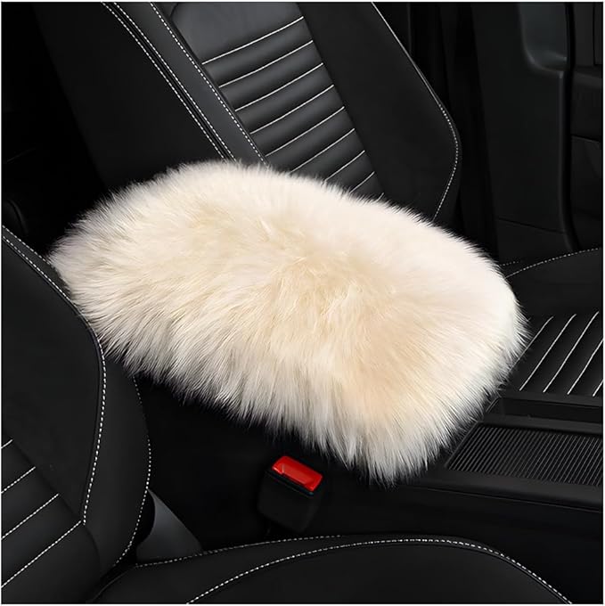 Car Center Console Cover Pad, Fluffy Middle Console Pad Armrest Seat Box Cover, Universal Furry Arm Rest Decoration Protector for Car Truck SUV, Interior Car Accessories (Beige)
