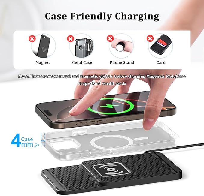 Wireless Charging Pad for Car for Alfa Romeo Giulia 2017-2026, 20W Fast Wireless Car Charger Pad Type-C/USB Non-Slip Phone Charging Mat,A 30cm Cable Type-C Plug