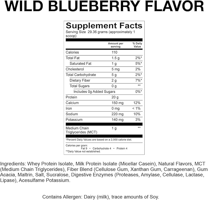 Devotion Nutrition Protein Powder Blend Wild Blueberry, 12 Single Serve Packets, 20g Whey and Micellar Protein, No Added Sugar, Keto-Friendly with 1g MCT, Gluten-Free, Kosher