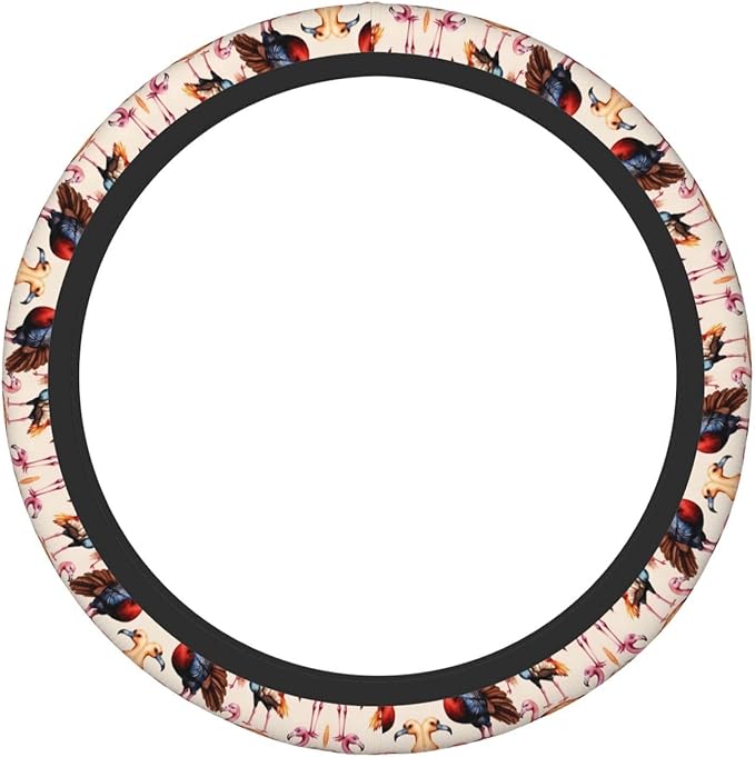 Flamingoes Turkey Car Steering Wheel Cover, 15 Inch Steering Wheel Cover Stylish Decor for Most Cars