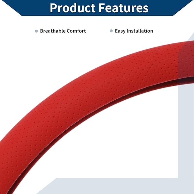 PU Artificial Leather Steering Wheel Cover ABS Car Steering Wheel Protector 14.96" Red