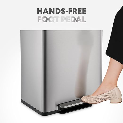 SIMPLI-Magic Infinity Edge 60L / 16 Gallon Kitchen Trash Can - Hands-Free Step Pedal, Soft-Close Lid, Stainless Steel Garbage Can with Inner Bucket