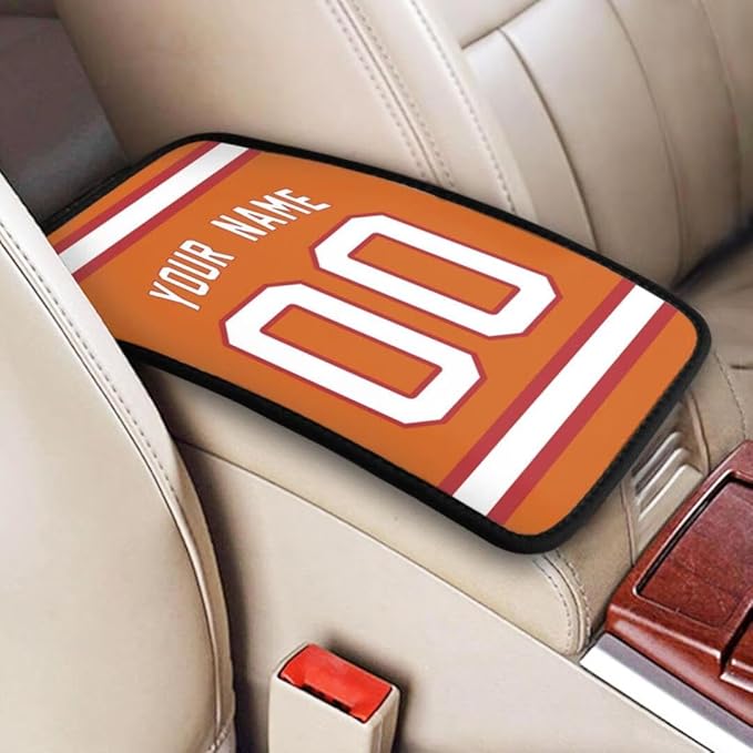 Custom Car Armrest Cover,Add Personalized Name and Number As Gifts for Loyal Football Fans,American Football Auto Center Console Pad Car handrail Box Cushion,Fit for Most Car Seat Box Cover Protector