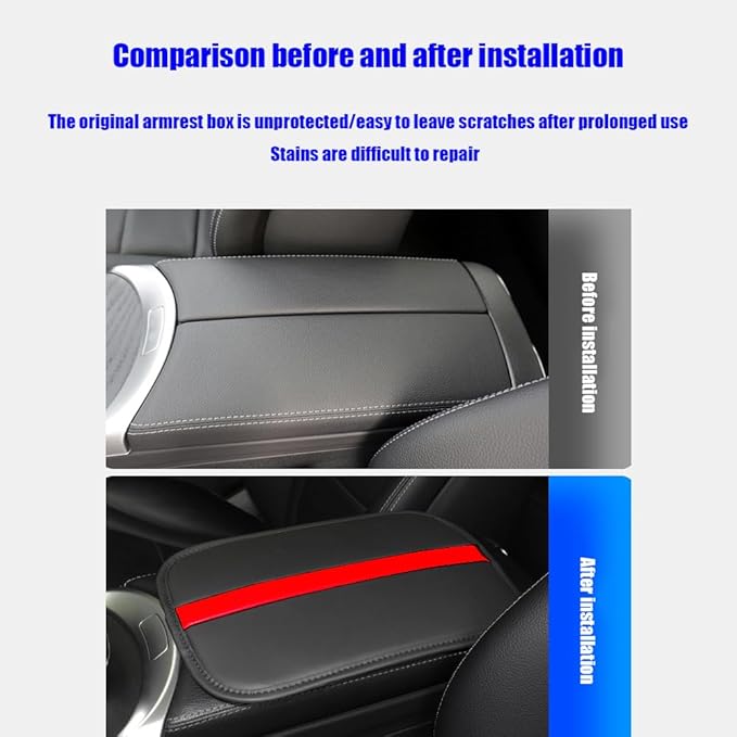 Car Armrest Seat Box Mat, PU Leather Center Console Cover, Universal Waterproof Car Interior Accessories, Arm Rest Box Protector Cushion Pad for Most Vehicle (Red)