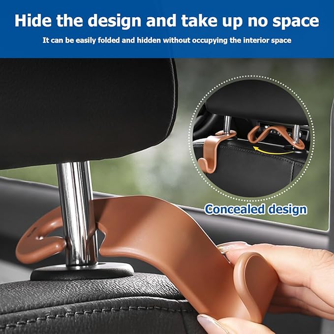 4PCS Car Back Seat Headrest Hooks, Rear Car Seat Storage Headrest Hanger Holder Hooks Organizer, Universal Auto Interior Accessories for Bag Purse Handbag Cloth Coats Grocery (White)
