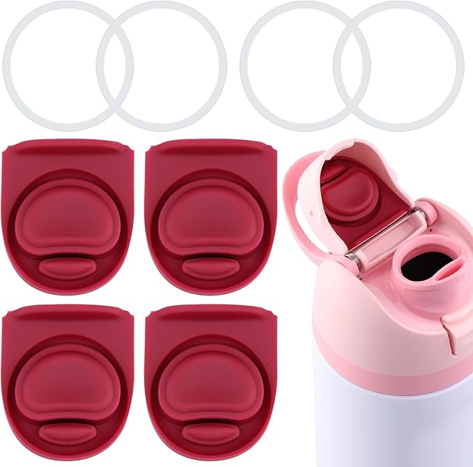 4pcs Replacement Stopper and 4pcs Ring Compatible with Owala FreeSip 24oz 32oz,Water Bottle Top Gasket Lid for Owala 16/19/24/32/40oz Seal Bottle Mouth Cap Silicone Stopper Parts Accessories