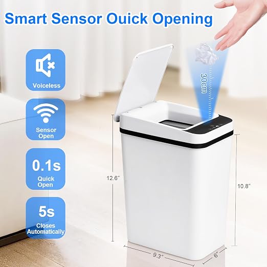 Anborry Bathroom Smart Touchless Trash Can 2.2 Gallon Automatic Motion Sensor Rubbish Can with Lid Electric Narrow Small Garbage Bin for Kitchen, Office, Living Room, Toilet, Bedroom, RV