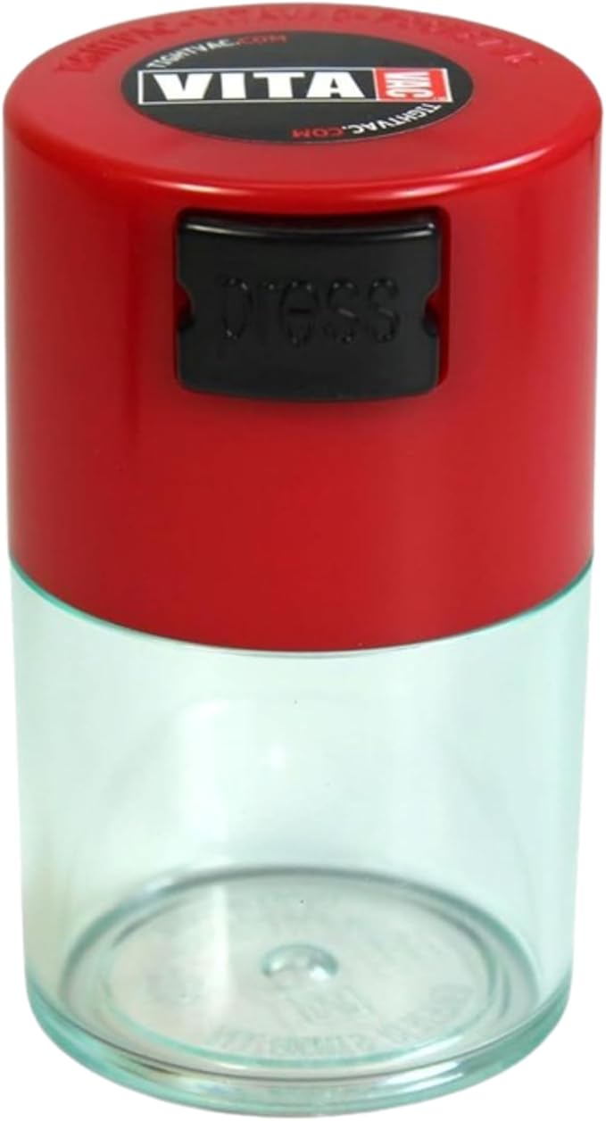 Vitavac - 5g to 20 grams Airtight Multi-Use Vacuum Seal Portable Storage Container for Dry Goods, Food, and Herbs - Red Clear