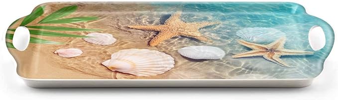 Serving Tray Decorative Tray with Handles Multi-Purpose Rectangular Serving Trays for Restaurant, Parties, Coffee Table, Kitchen - Starfish Beach