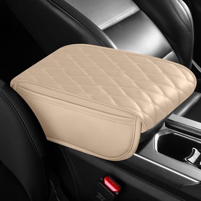 Universal Car Armrest Pad for Audi Q7 e-tron 2015-2024 Leather Armrest Box Center Console Cover Pad Waterproof Arm Rest Protector Decor Accessories,Beige01