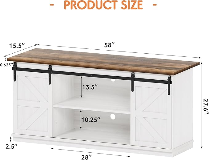Shahoo Farmhouse Sideboard Buffet Cabinet, Coffee Bar Storage with Sliding Barn Doors, Shelf for Home Dining Room, White