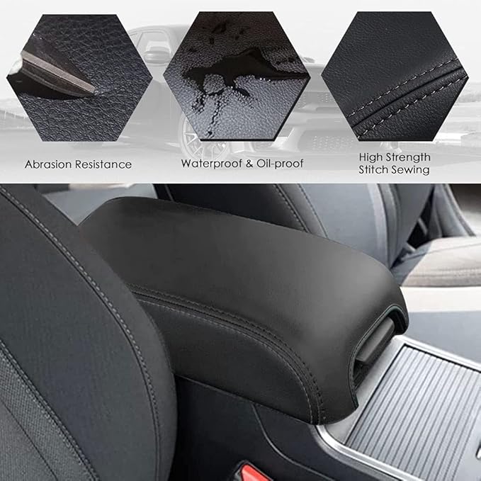 sportuli Center Console Cover Anti-Scratch Leather Armrest Pad Replace for 2019-2024 2025 Dodge RAM 1500 2500 3500, for All Makes & Models with Bucket Seats (Black Stitches)